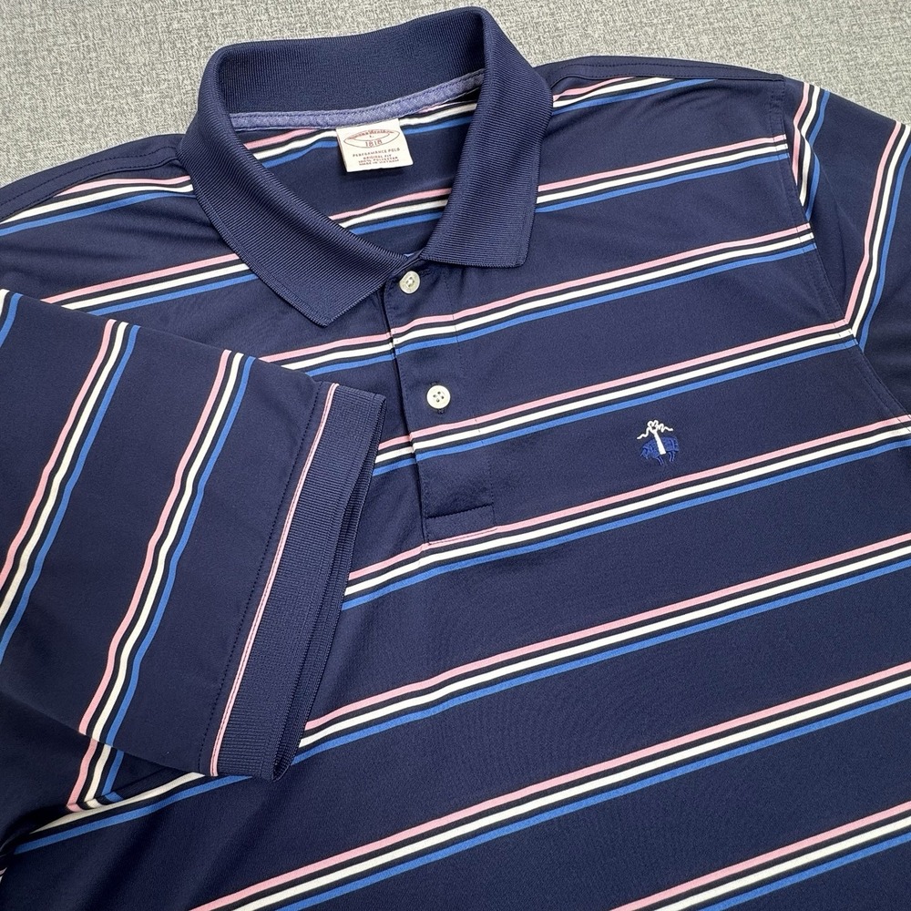 Brooks Brothers‎ 1818 Performance Polo Shirt Blue Pink Stripe Men's Large